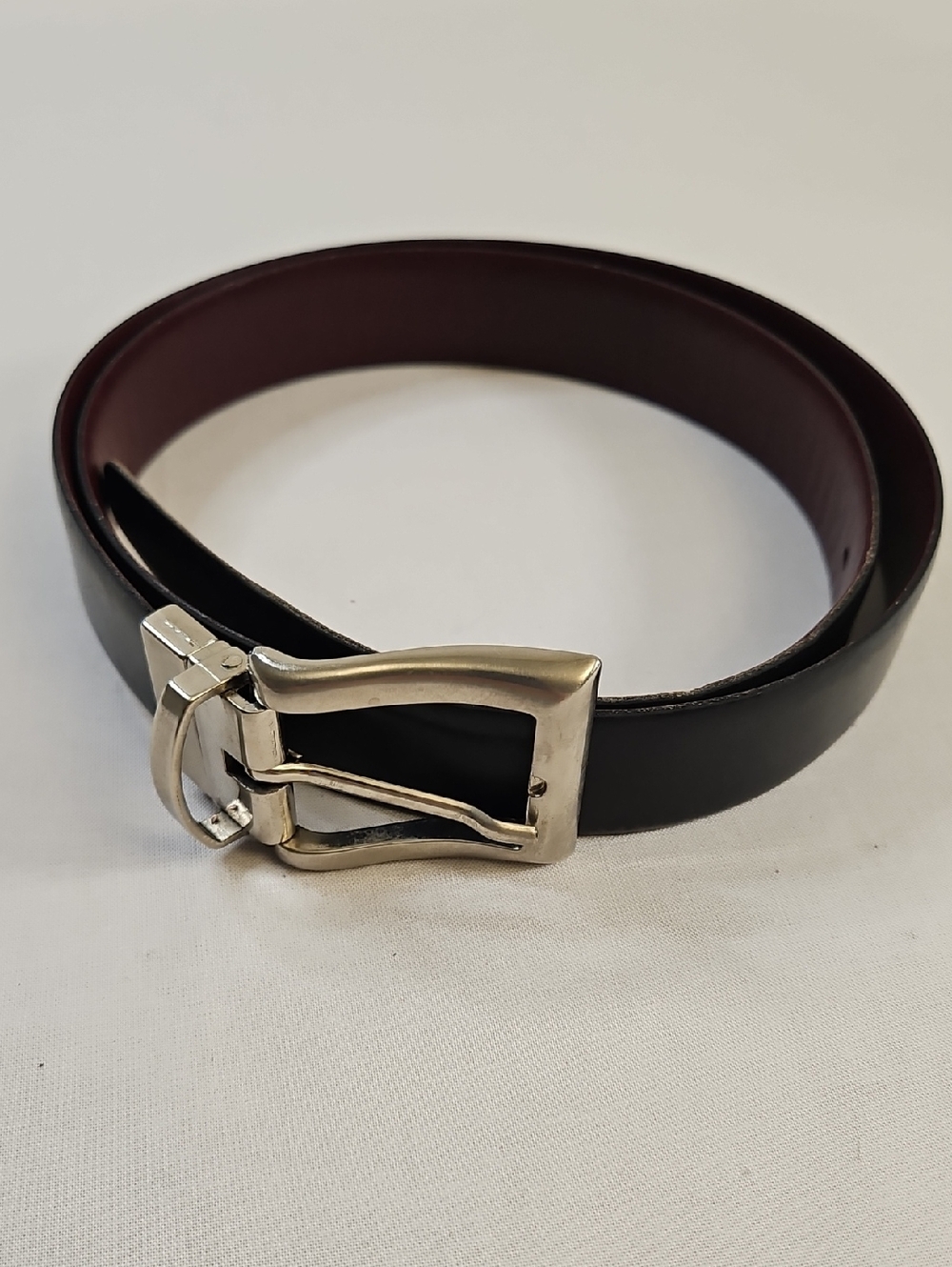 Mens Leather Belt, Reversible Black/ Brown, Silver Buckle, Made In Italy, 36/90
